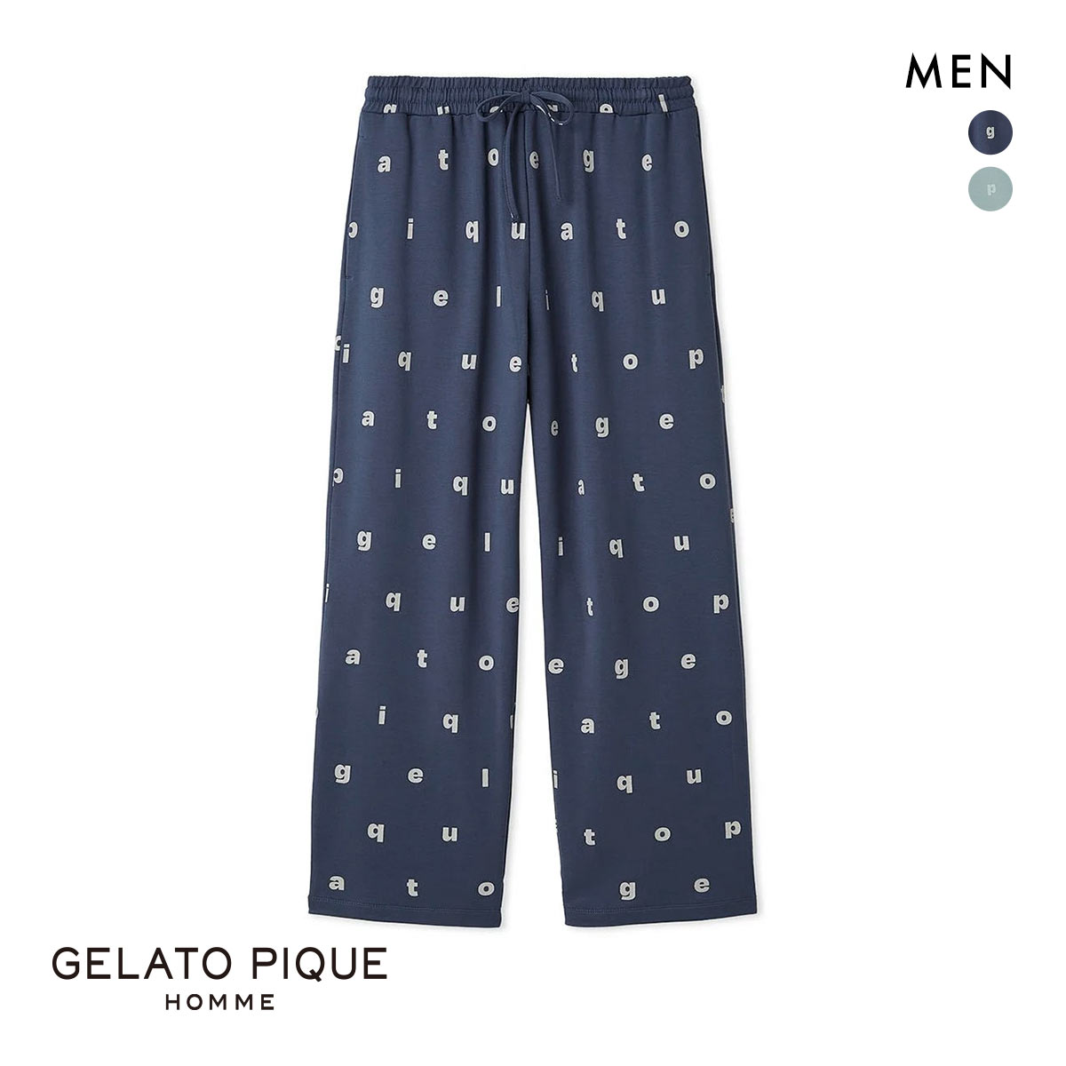 ジェラートピケ オム メンズ ホットファブリックインレイロングパンツ ジェラピケ パジャマ ルームウェア gelato pique HOMME(NV-ネイビー-M)