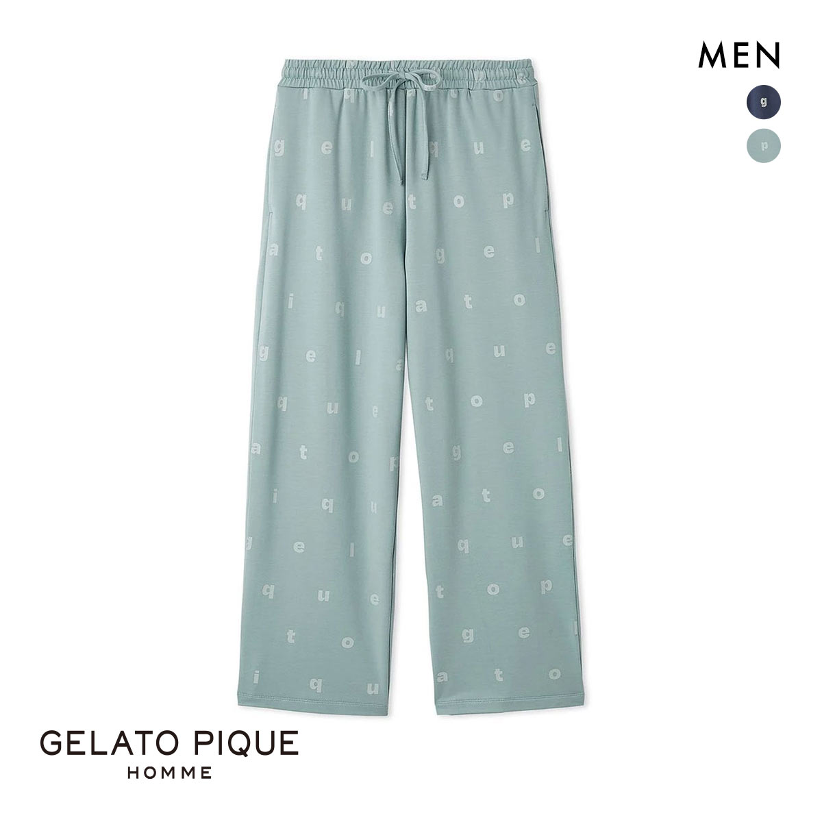 ジェラートピケ オム メンズ ホットファブリックインレイロングパンツ ジェラピケ パジャマ ルームウェア gelato pique HOMME(BU-ブルー-M)