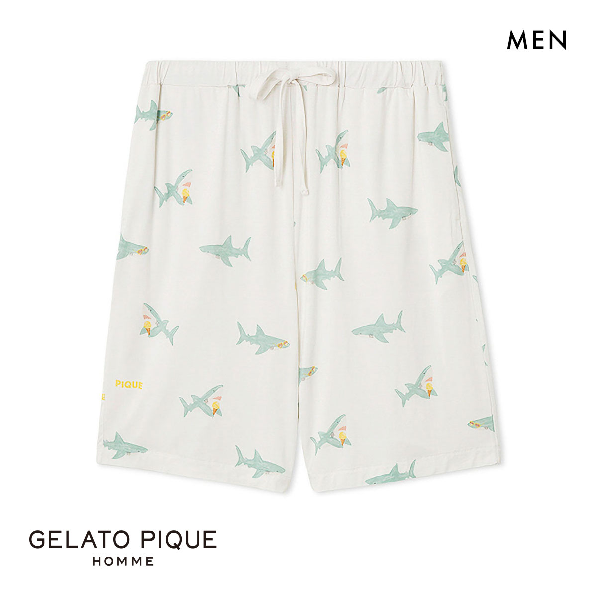 ジェラートピケ オム メンズ 接触冷感 SHARK柄ハーフパンツ ジェラピケ パジャマ ルームウェア gelato pique HOM(MI-ミント-M)