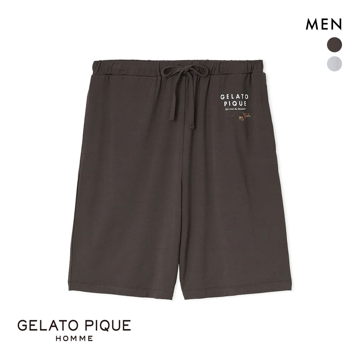 ジェラートピケ オム メンズ 接触冷感 COOLレーヨンロゴハーフパンツ ジェラピケ パジャマ ルームウェア GELATO PIQUE HOMME(CGY-チャコールグレー-M)