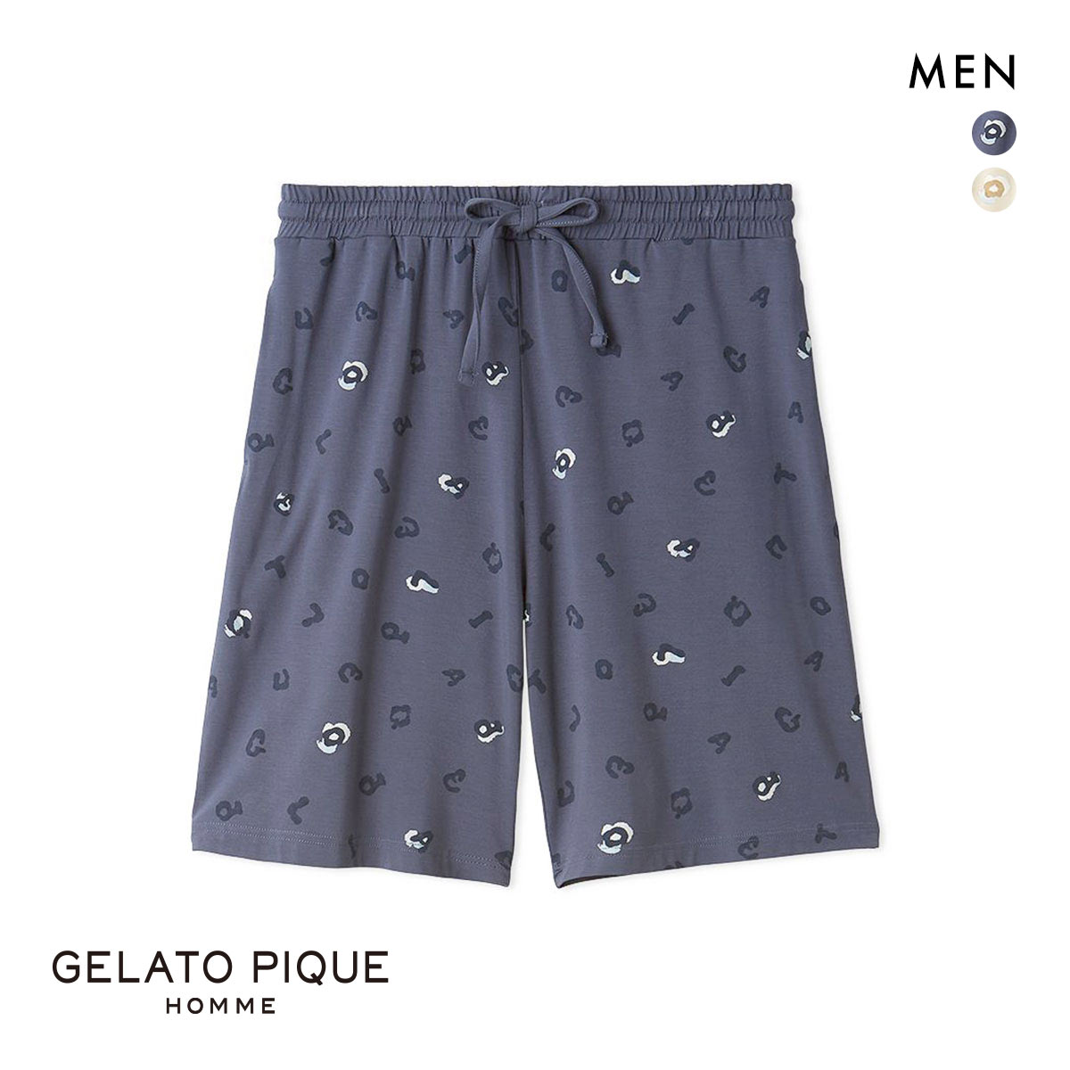 ジェラートピケ オム メンズ レオパード総柄ハーフパンツ ジェラピケ パジャマ ルームウェア gelato pique HOMME(NV-ネイビー-M)