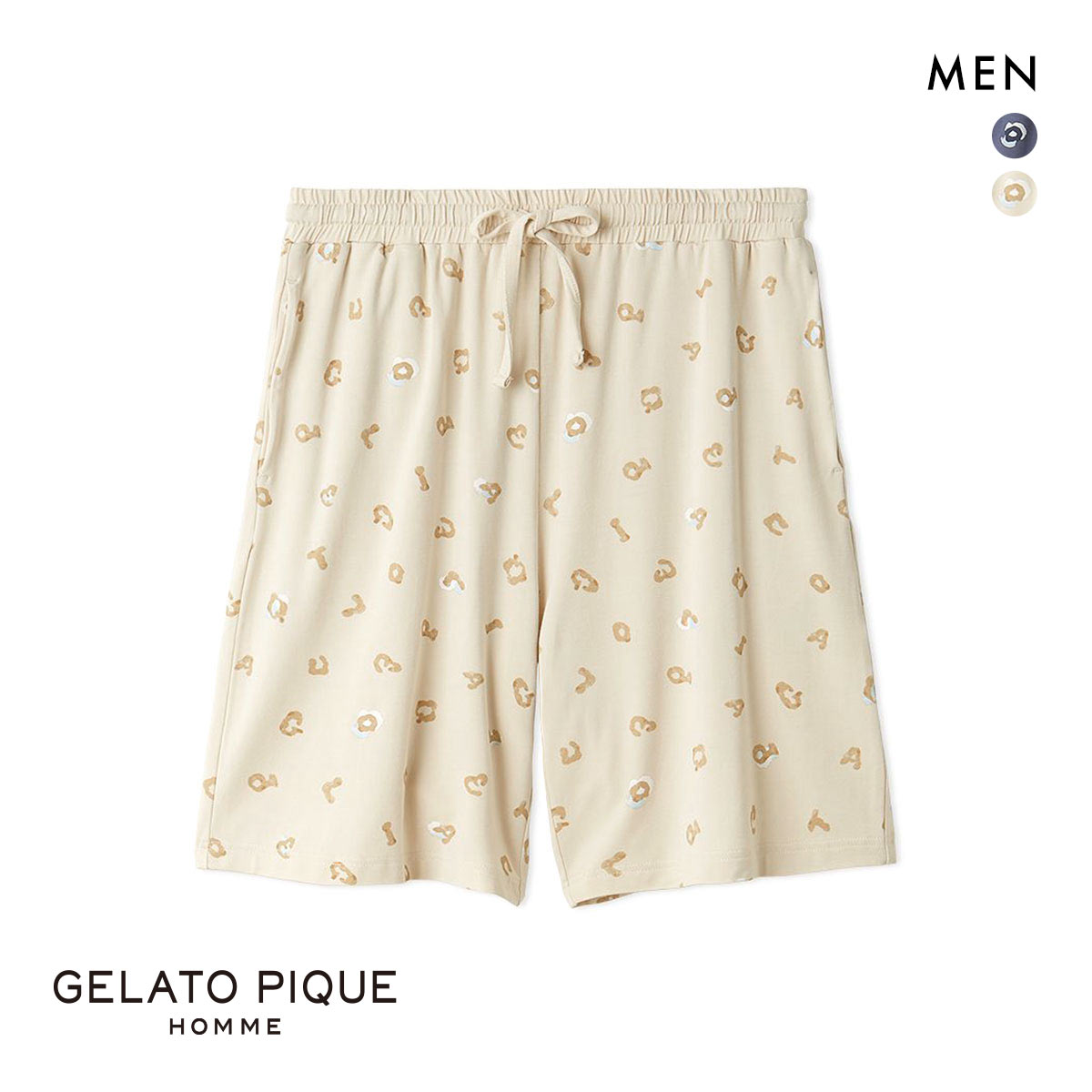 ジェラートピケ オム メンズ レオパード総柄ハーフパンツ ジェラピケ パジャマ ルームウェア gelato pique HOMME(BE-ベージュ-M)