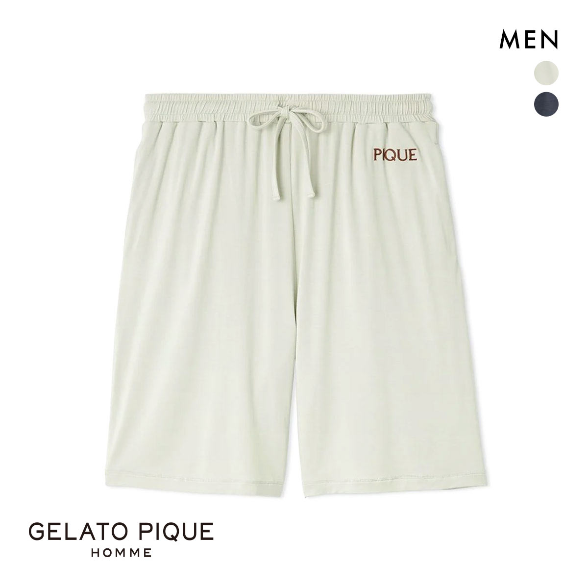ジェラートピケ オム メンズ 接触冷感 カラーレーヨンロゴハーフパンツ ジェラピケ パジャマ ルームウェア gelato pique HOMME(GR-グリーン-M)