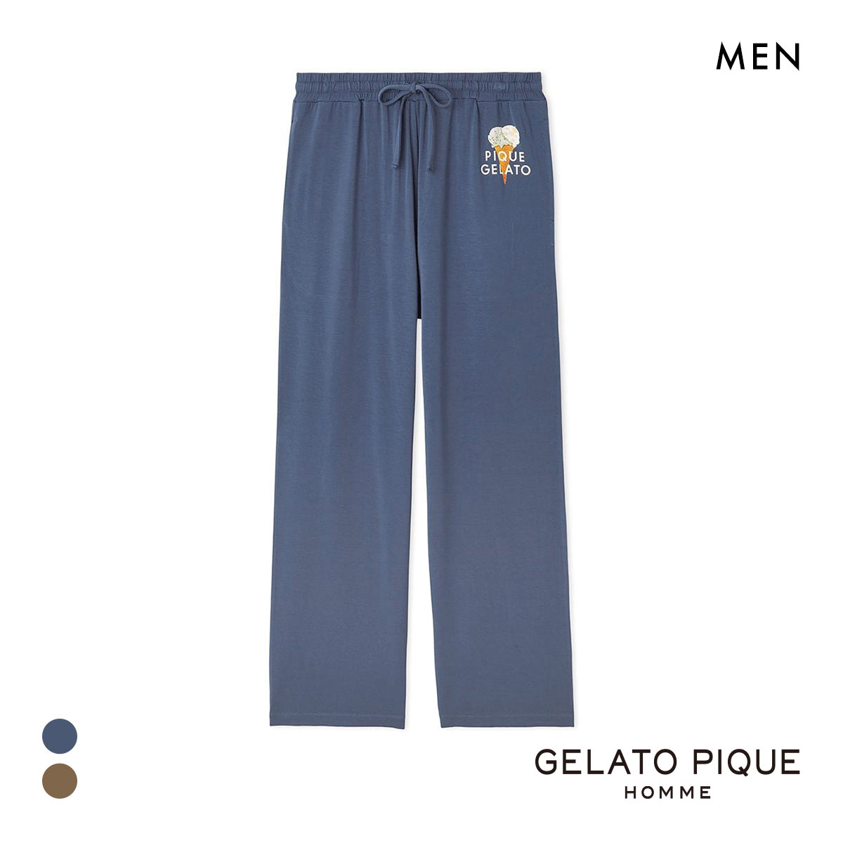 ジェラートピケ オム メンズ レーヨンダブルジェラートロゴロングパンツ ジェラピケ パジャマ ルームウェア gelato pique HOMME(NV-ネイビー-M)