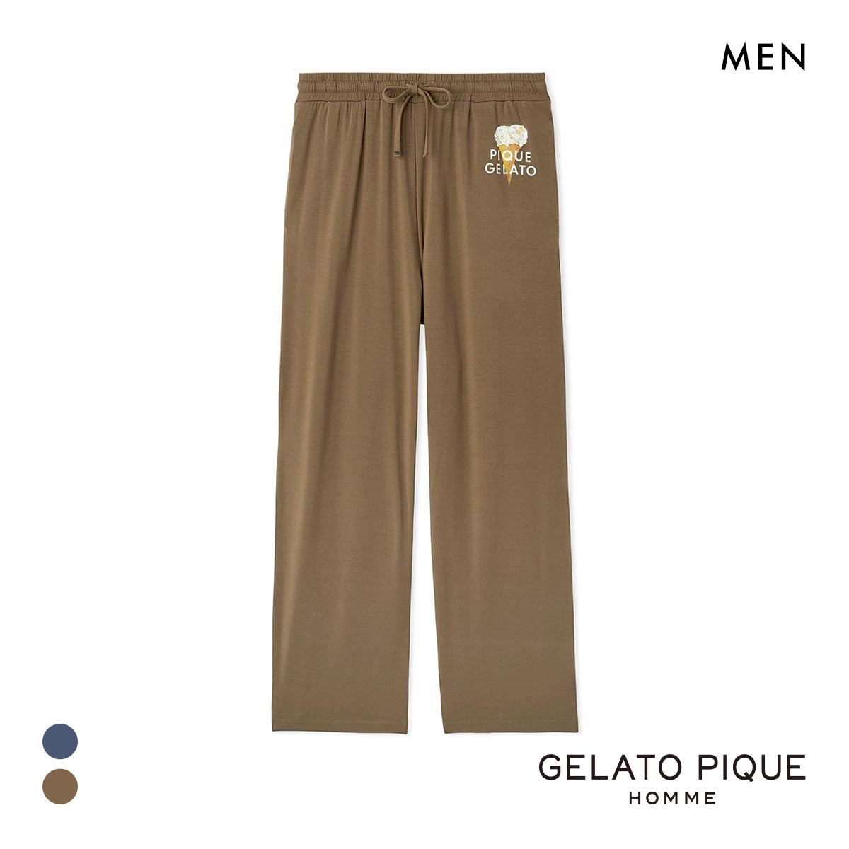 ジェラートピケ オム メンズ レーヨンダブルジェラートロゴロングパンツ ジェラピケ パジャマ ルームウェア gelato pique HOMME(BR-ブラウン-M)