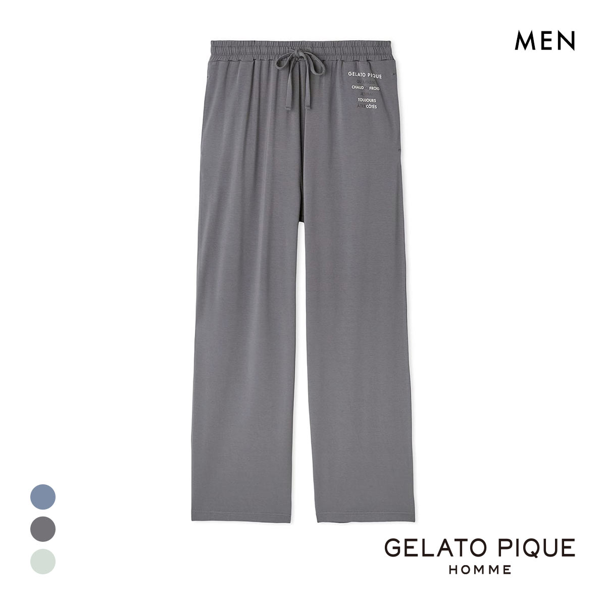 ジェラートピケ オム メンズ カラーワンポイントロングパンツ ジェラピケ パジャマ ルームウェア gelato pique HOMME(DGY-濃グレー-M)