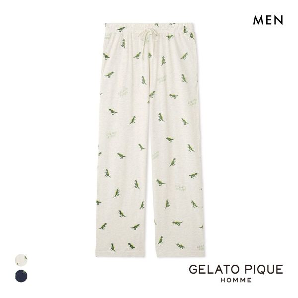 ジェラートピケ オム メンズ スラブダイナソー総柄ロングパンツ ジェラピケ パジャマ ルームウェア gelato pique HOMME