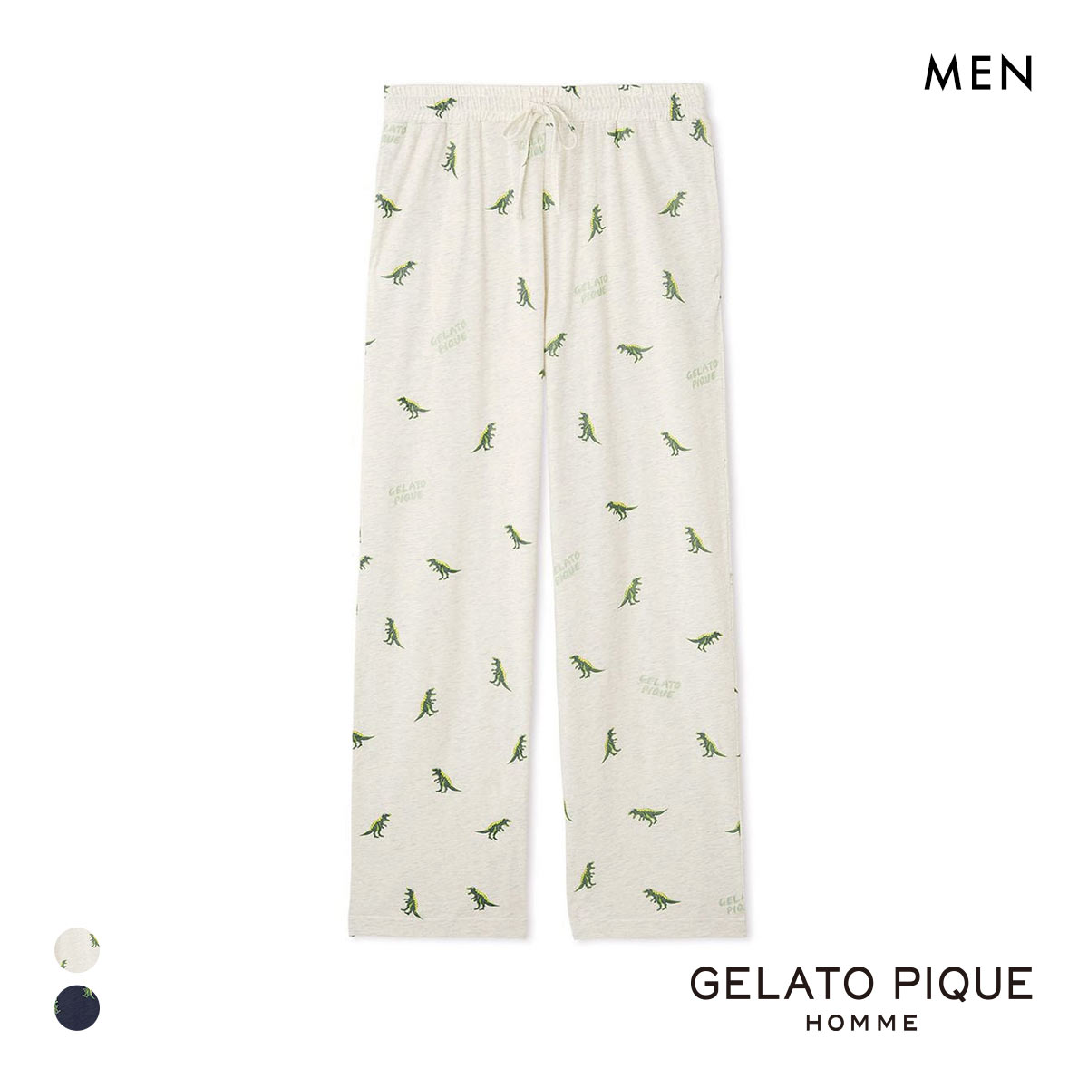ジェラートピケ オム メンズ スラブダイナソー総柄ロングパンツ ジェラピケ パジャマ ルームウェア gelato pique HOMME(GY-グレー-M)