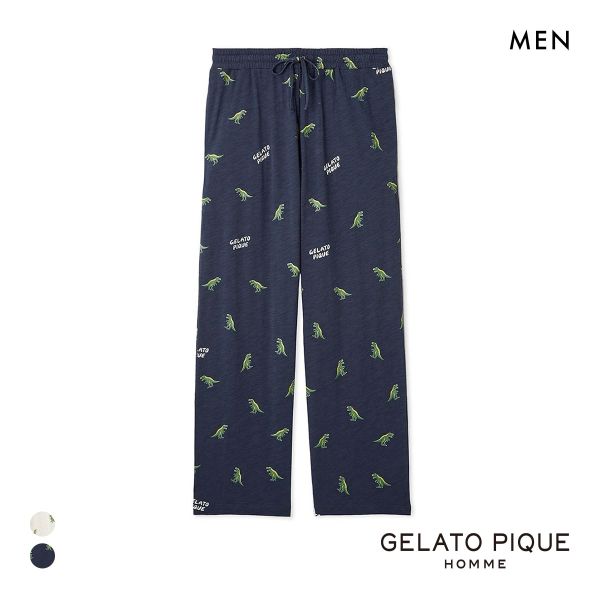 ジェラートピケ オム メンズ スラブダイナソー総柄ロングパンツ ジェラピケ パジャマ ルームウェア gelato pique HOMME