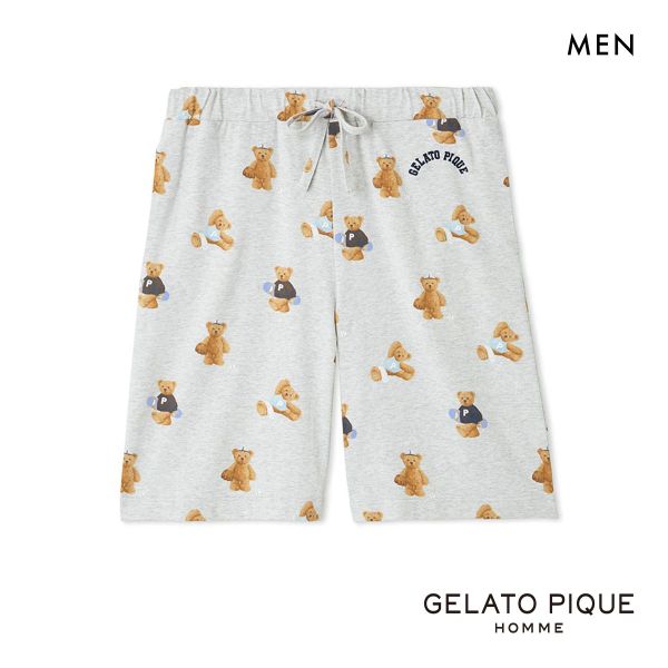 ジェラートピケ オム メンズ スポーティベア総柄ハーフパンツ ジェラピケ パジャマ ルームウェア gelato pique HOMME