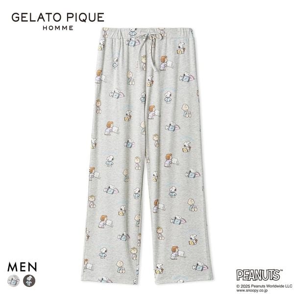 ジェラートピケ オム メンズ PEANUTS オリジナルアート総柄ロングパンツ ジェラピケ パジャマ ルームウェア gelato pique スヌーピー HOMME