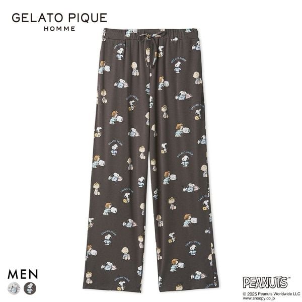 ジェラートピケ オム メンズ PEANUTS オリジナルアート総柄ロングパンツ ジェラピケ パジャマ ルームウェア gelato pique スヌーピー HOMME
