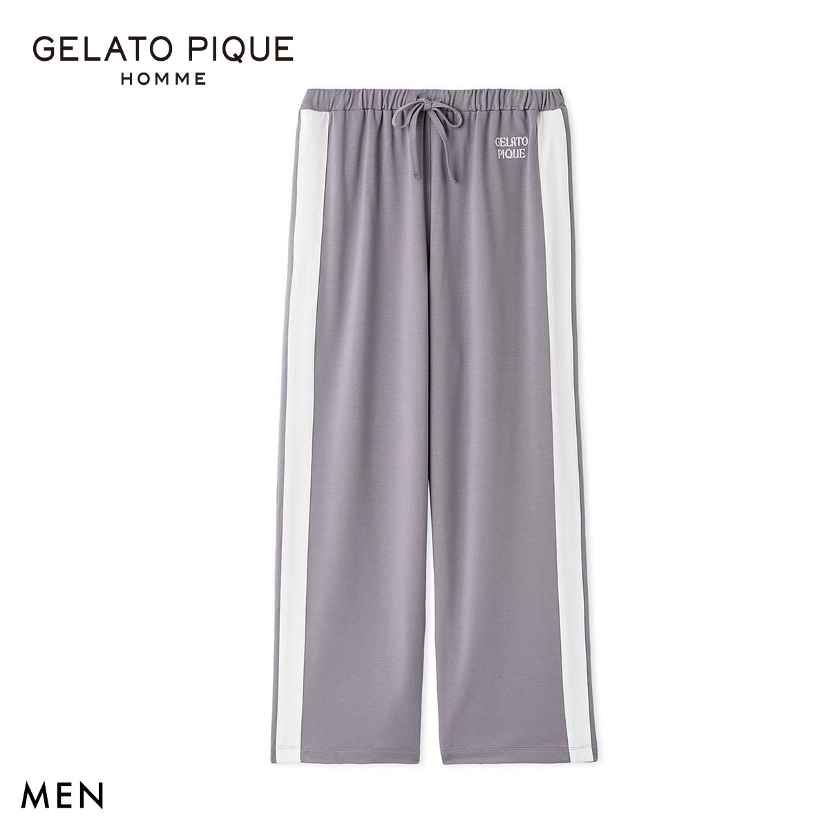 ジェラートピケ オム メンズ インレイロゴラインロングパンツ ジェラピケ パジャマ ルームウェア gelato pique HOMME(GY-グレー-M)