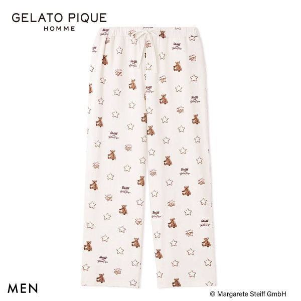 ジェラートピケ オム メンズ シュタイフ 総柄ロングパンツ ジェラピケ パジャマ ルームウェア gelato pique HOMME steiff
