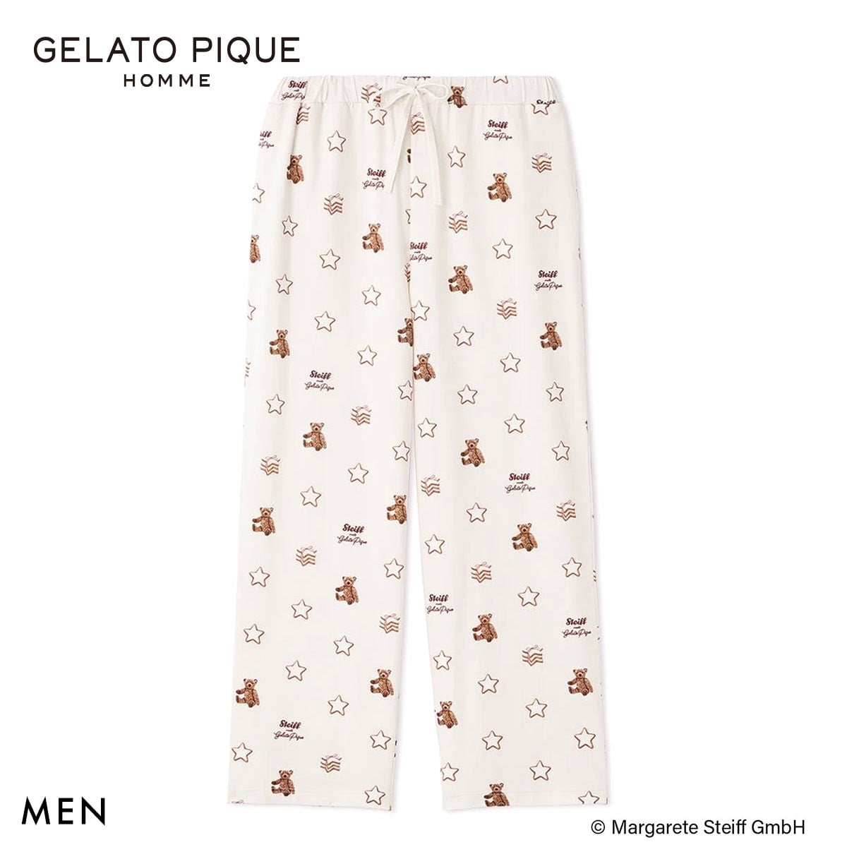 ジェラートピケ オム メンズ シュタイフ 総柄ロングパンツ ジェラピケ パジャマ ルームウェア gelato pique HOMME steiff