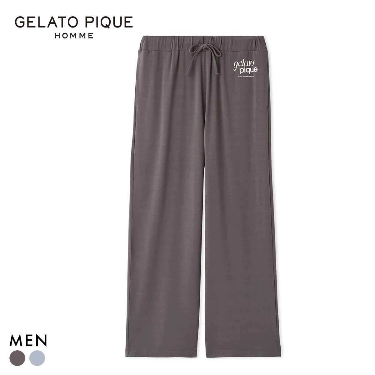 ジェラートピケ オム メンズ ロゴワンポイントプリントロングパンツ ジェラピケ パジャマ ルームウェア gelato pique HOMME(DGY-濃グレー-M)