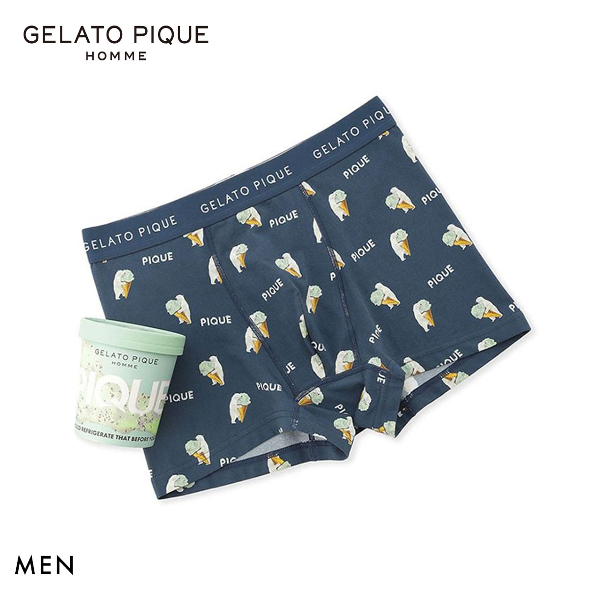 ジェラートピケ オム メンズ ジェラートベア柄アンダーウェア ジェラピケ gelato pique HOMME(NV-ネイビー-M)