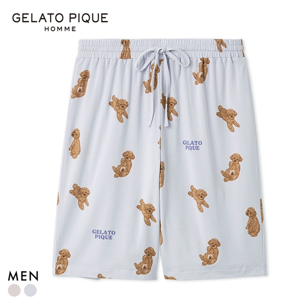 ジェラートピケ オム メンズ ドッグ柄ハーフパンツ ジェラピケ パジャマ ルームウェア GELATO PIQUE HOMME
