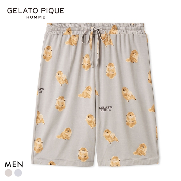 ジェラートピケ オム メンズ ドッグ柄ハーフパンツ ジェラピケ パジャマ ルームウェア GELATO PIQUE HOMME