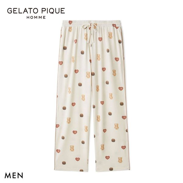 ジェラートピケ オム メンズ Valentine 総柄ロングパンツ ジェラピケ パジャマ Valentine GELATO PIQUE HOMME バレンタイン