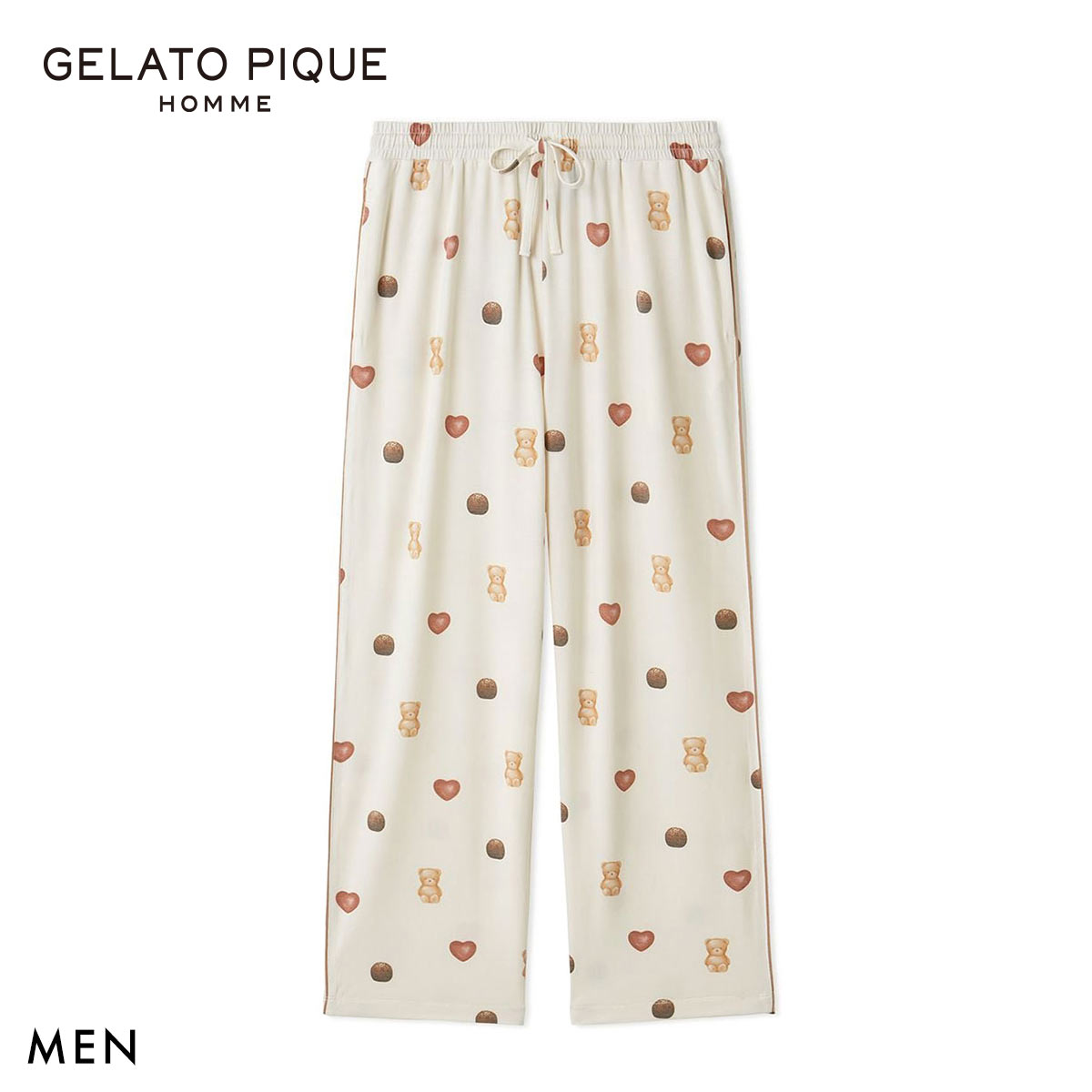 ジェラートピケ オム メンズ Valentine 総柄ロングパンツ ジェラピケ パジャマ Valentine GELATO PIQUE HOMME バレンタイン