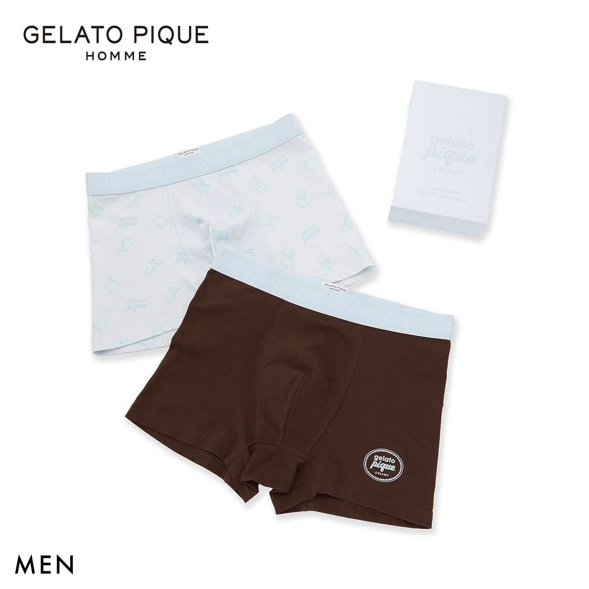 ジェラートピケ オム メンズ Valentine ボックス付きアイスベアボクサーパンツ2枚セット ジェラピケ GELATO PIQUE HOMME バレンタイン(BU-ブルー-M)