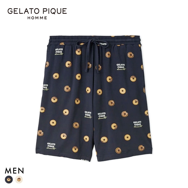 ジェラートピケ オム メンズ ドーナツ総柄ハーフパンツ ジェラピケ パジャマ GELATO PIQUE HOMME
