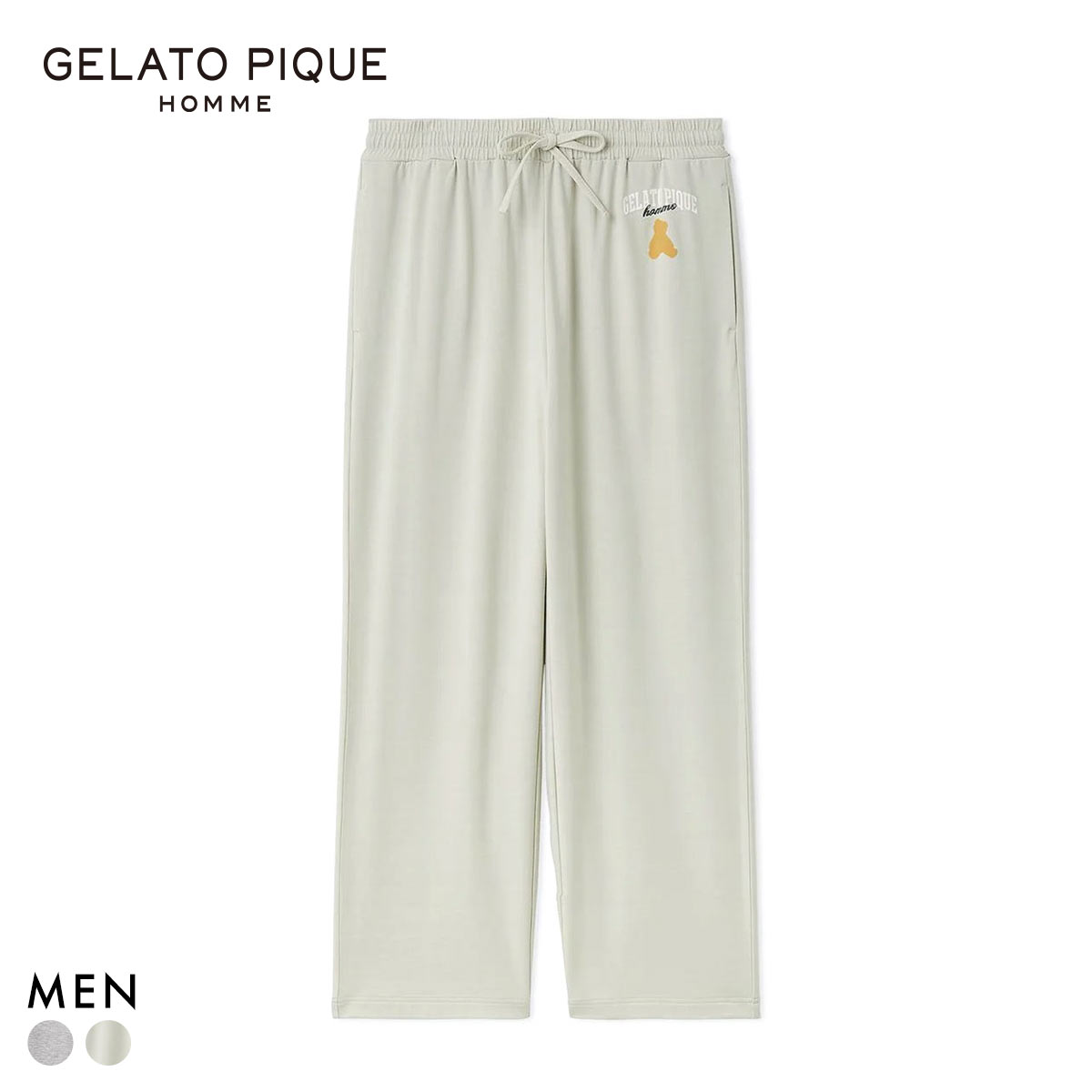 ジェラートピケ オム メンズ グッドモーニングベアレーヨンロングパンツ ジェラピケ パジャマ ルームウェア gelato pique HOMME(MI-ミント-M)