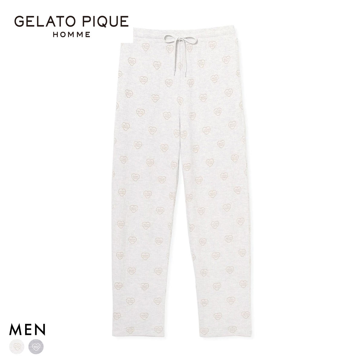 ジェラートピケ オム メンズ ワッフルロングパンツ ジェラピケ パジャマ ルームウェア gelato pique HOMME(OM-オートミール-M)