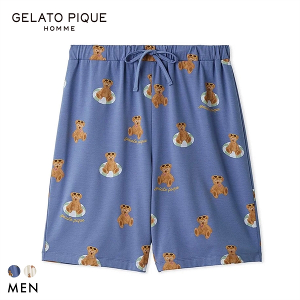 ジェラートピケ オム メンズ 接触冷感 サマーベア柄ハーフパンツ ジェラピケ パジャマ GELATO PIQUE HOMME