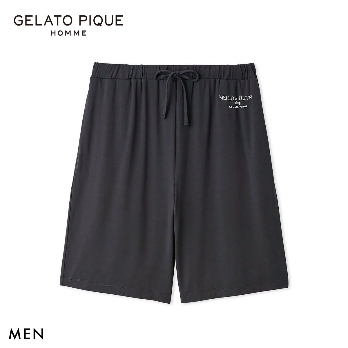 ジェラートピケ オム メンズ 接触冷感 COOLレーヨンロゴハーフパンツ ジェラピケ パジャマ ルームウェア GELATO PIQUE HOMME(DGY-濃グレー-M)