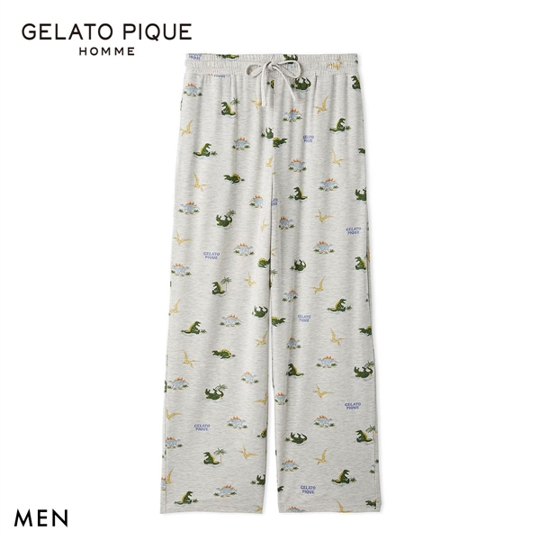 ジェラートピケ オム メンズ 接触冷感 スリーピングダイナソー柄ロングパンツ ジェラピケ パジャマ GELATO PIQUE HOMME