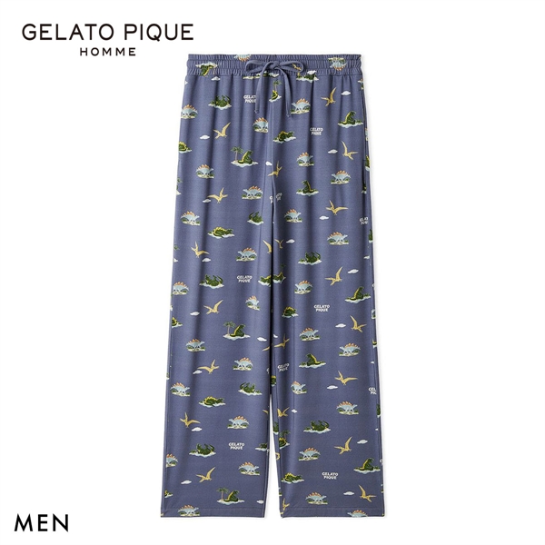 ジェラートピケ オム メンズ 接触冷感 スリーピングダイナソー柄ロングパンツ ジェラピケ パジャマ GELATO PIQUE HOMME