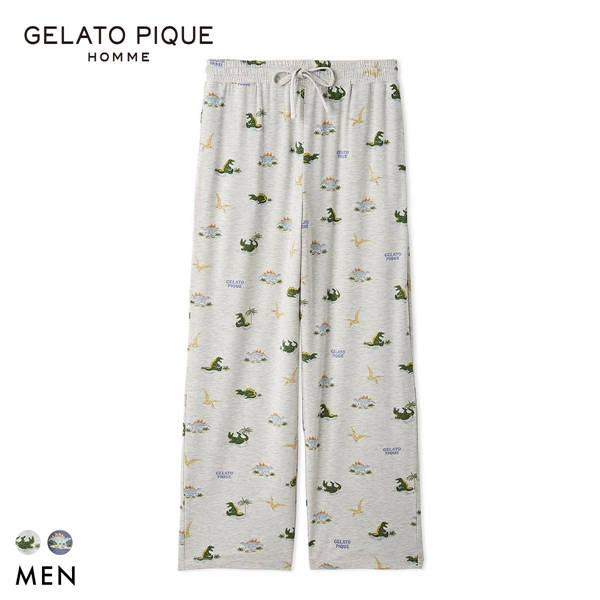 ジェラートピケ オム メンズ 接触冷感 スリーピングダイナソー柄ロングパンツ ジェラピケ パジャマ GELATO PIQUE HOMME
