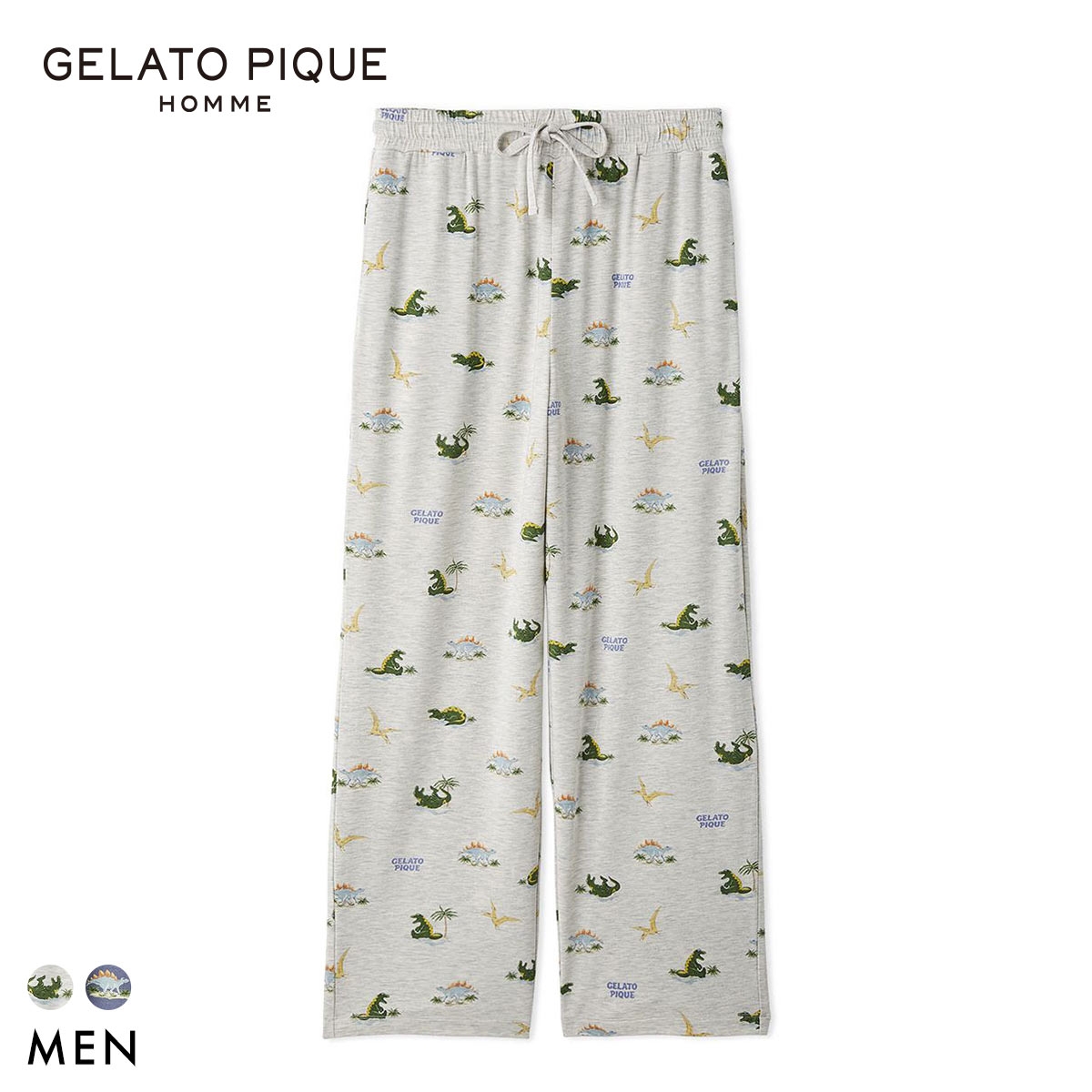 ジェラートピケ オム メンズ 接触冷感 スリーピングダイナソー柄ロングパンツ ジェラピケ パジャマ GELATO PIQUE HOMME