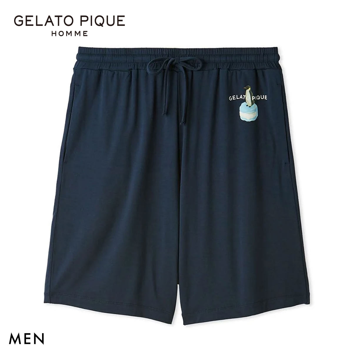 ジェラートピケ オム メンズ 接触冷感 アイスポップジャージーハーフパンツ ジェラピケ パジャマ GELATO PIQUE HOMME(NV-ネイビー-M)