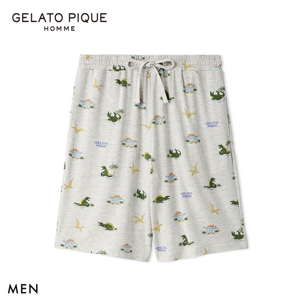 ジェラートピケ オム メンズ 接触冷感 スリーピングダイナソー柄ハーフパンツ ジェラピケ パジャマ GELATO PIQUE HOMME
