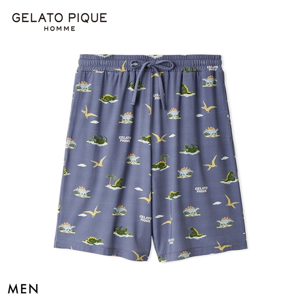 ジェラートピケ オム メンズ 接触冷感 スリーピングダイナソー柄ハーフパンツ ジェラピケ パジャマ GELATO PIQUE HOMME