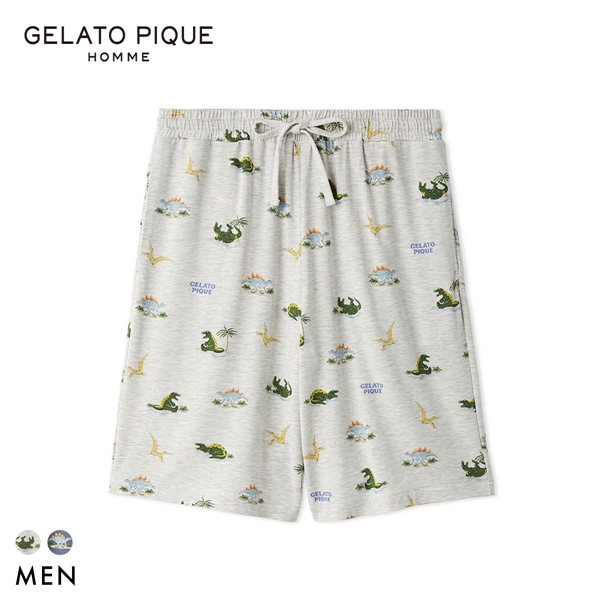 ジェラートピケ オム メンズ 接触冷感 スリーピングダイナソー柄ハーフパンツ ジェラピケ パジャマ GELATO PIQUE HOMME