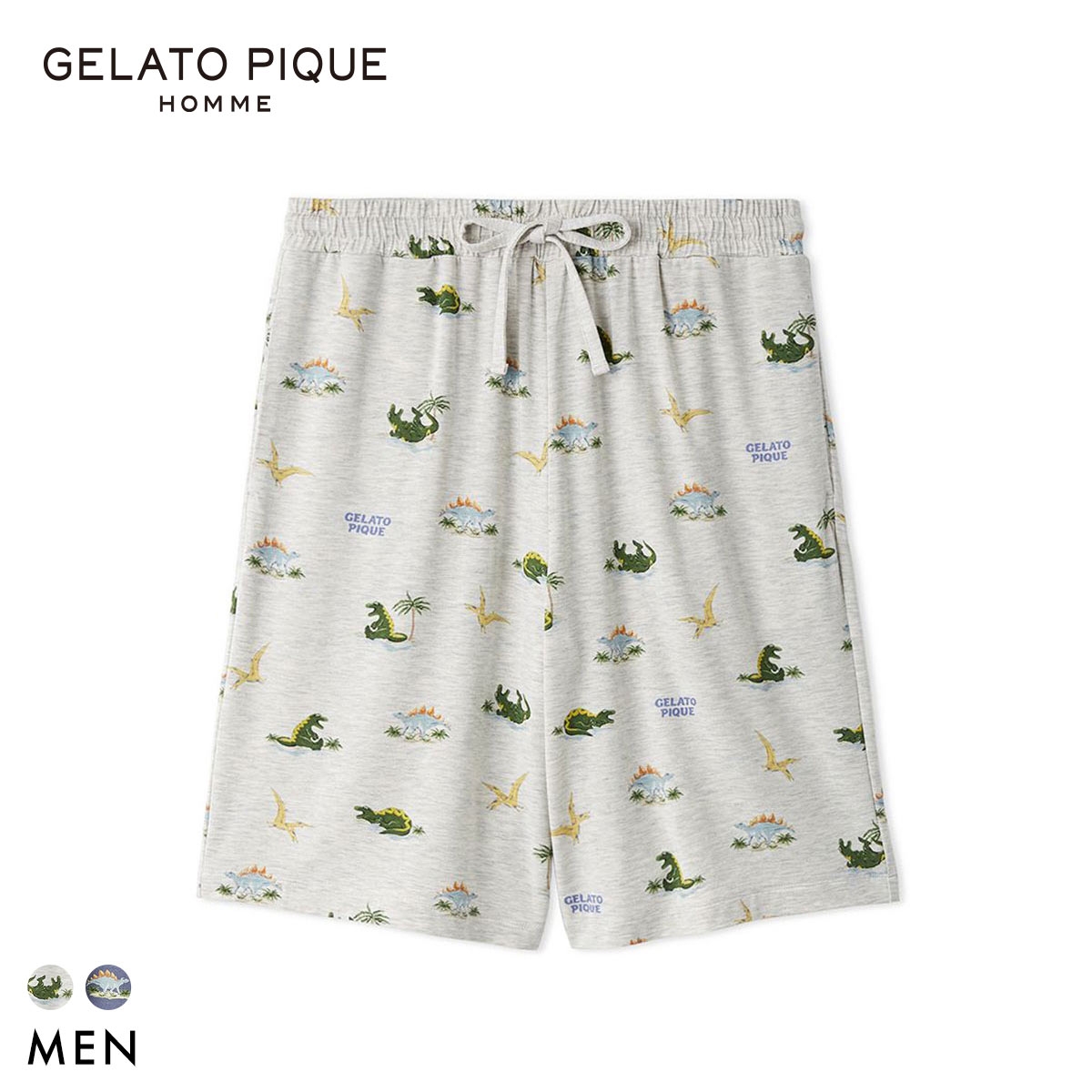 ジェラートピケ オム メンズ 接触冷感 スリーピングダイナソー柄ハーフパンツ ジェラピケ パジャマ GELATO PIQUE HOMME