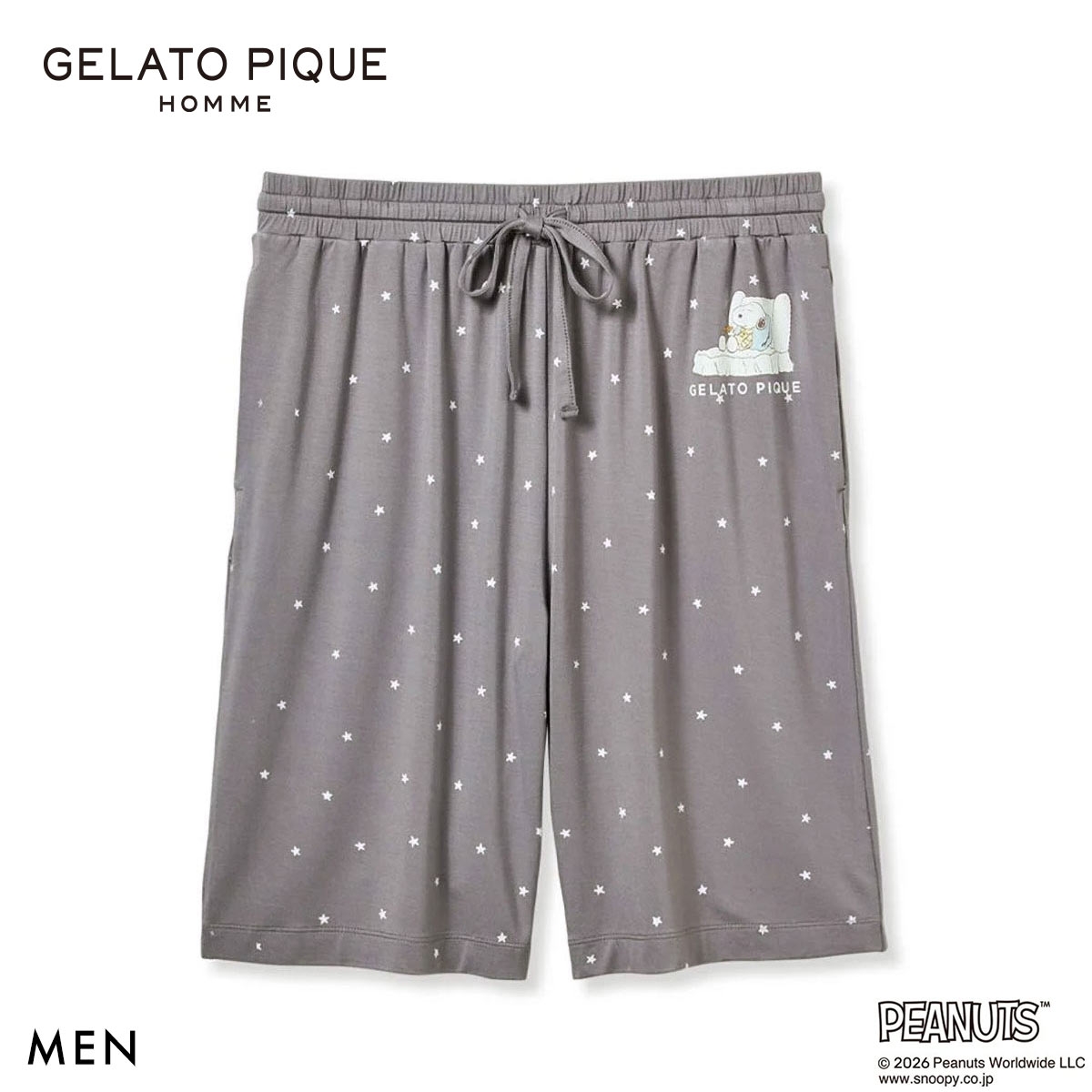 ジェラートピケ オム PEANUTS メンズ 接触冷感 ハーフパンツ スヌーピー SNOOPY ジェラピケ パジャマ GELATO PIQUE HOMME(GY-グレー-M)
