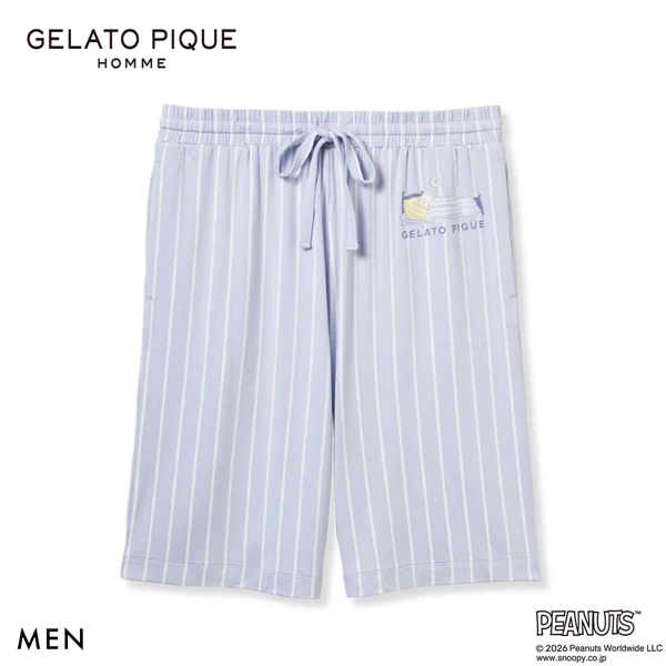ジェラートピケ オム PEANUTS メンズ 接触冷感 ハーフパンツ スヌーピー SNOOPY ジェラピケ パジャマ GELATO PIQUE HOMME