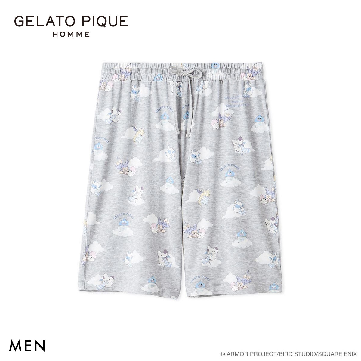 ジェラートピケ オム メンズ ドラゴンクエスト 総柄ハーフパンツ ジェラピケ パジャマ ルームウェア GELATO PIQUE DRAGON QUEST HOMME(GY-グレー-M)