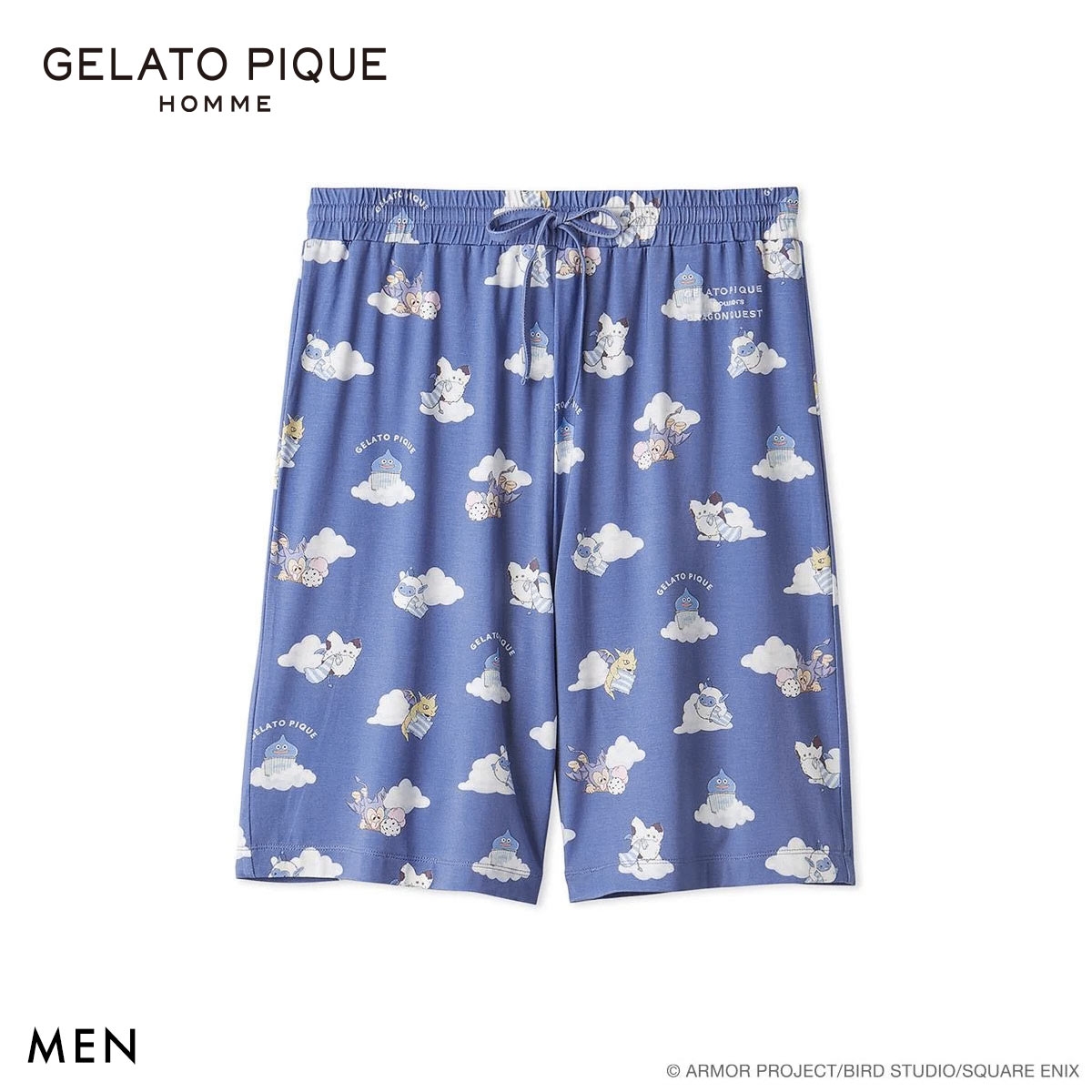 ジェラートピケ オム メンズ ドラゴンクエスト 総柄ハーフパンツ ジェラピケ パジャマ ルームウェア GELATO PIQUE DRAGON QUEST HOMME(NV-ネイビー-M)