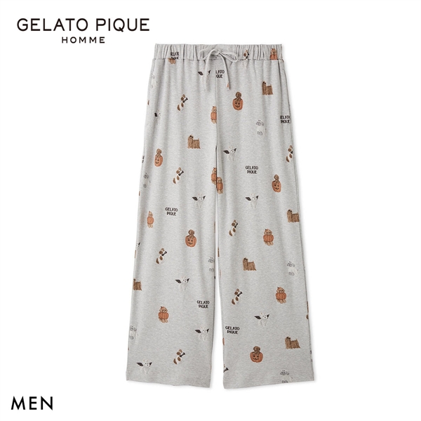 ジェラートピケ オム メンズ HALLOWEEN ナイトパレードDOGS柄ロングパンツ ジェラピケ パジャマ GELATO PIQUE HOMME ハロウィン