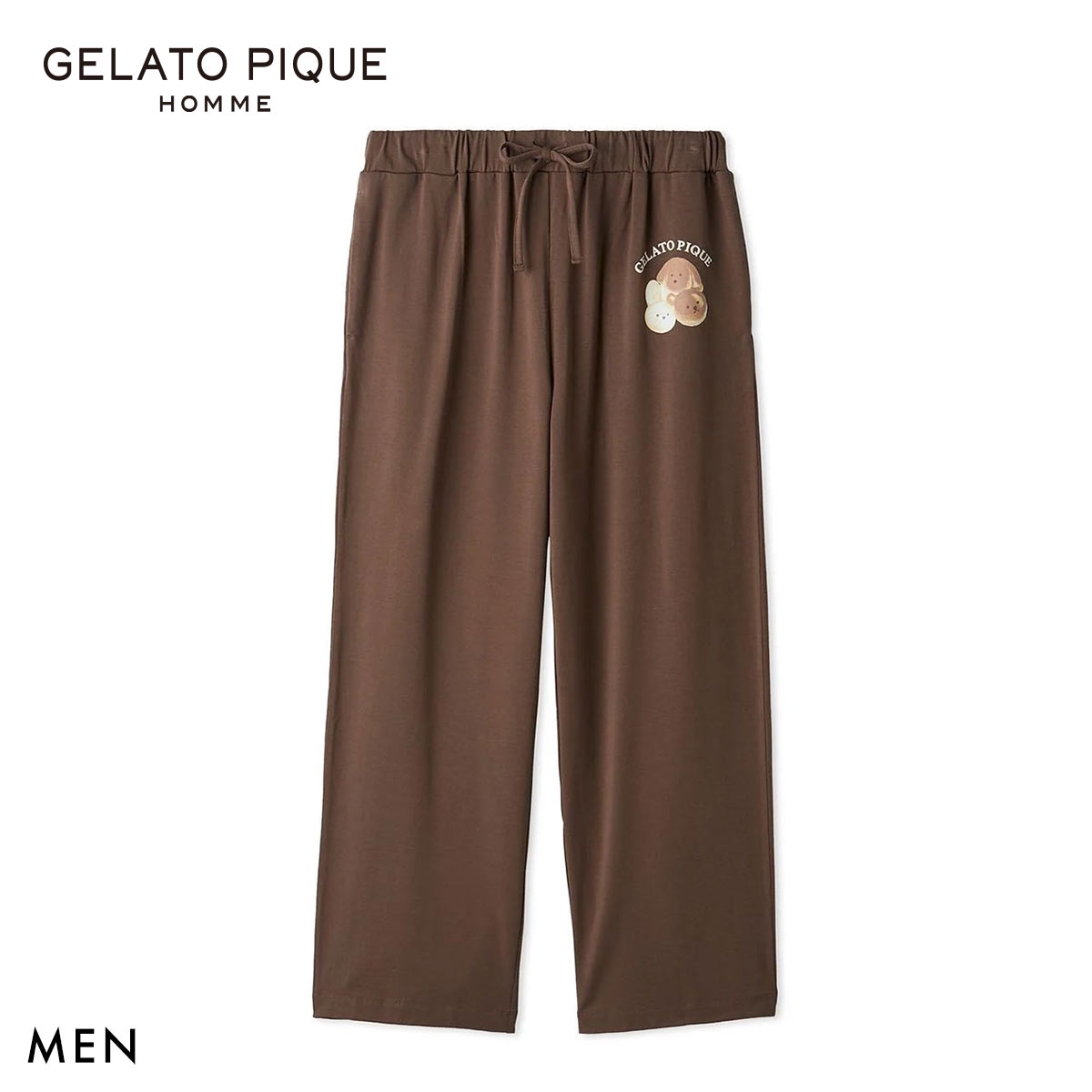 ジェラートピケ オム メンズ アニマルブレッドワンポイントロングパンツ ジェラピケ パジャマ GELATO PIQUE HOMME