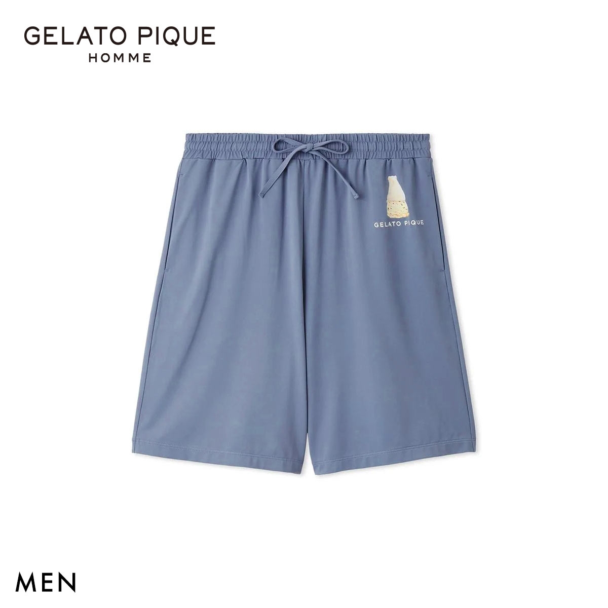 ジェラートピケ オム メンズ 接触冷感 抗菌防臭 シロクマプリンハーフパンツ ジェラピケ パジャマ GELATO PIQUE HOMME(NV-ネイビー-M)