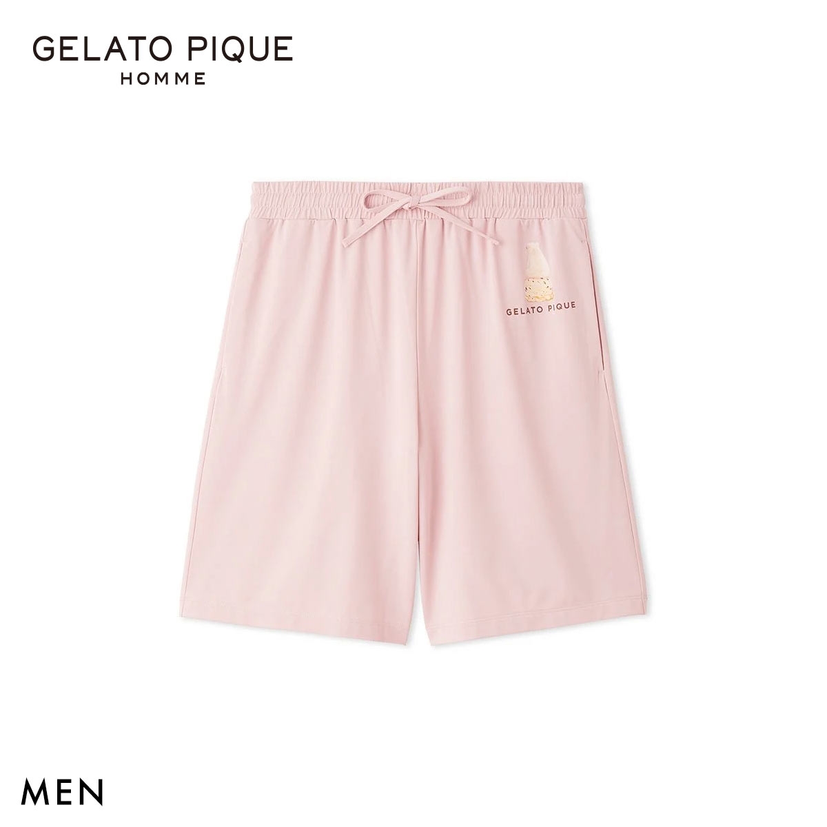 ジェラートピケ オム メンズ 接触冷感 抗菌防臭 シロクマプリンハーフパンツ ジェラピケ パジャマ GELATO PIQUE HOMME(PI-ピンク-M)