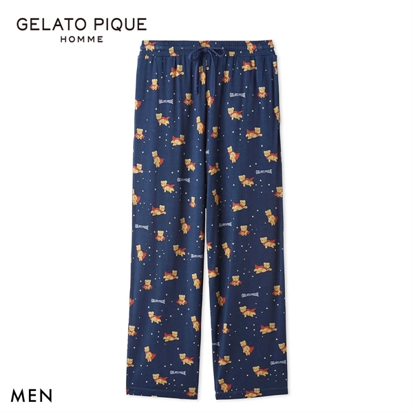 ジェラートピケ オム メンズ 抗菌防臭 レーヨンヒーローベア柄ロングパンツ ジェラピケ パジャマ GELATO PIQUE HOMME