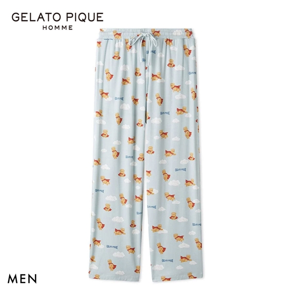 ジェラートピケ オム メンズ 抗菌防臭 レーヨンヒーローベア柄ロングパンツ ジェラピケ パジャマ GELATO PIQUE HOMME